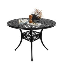 Withniture 42 INCH Patio Table with Umbrella Hole, Outdoor Round Cast Aluminum Bistro Table Black