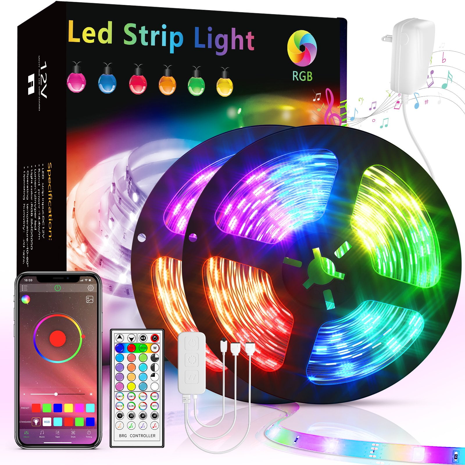 Details about   20M 66FT Flexible Strip Light 3528 RGB LED SMD Remote Fairy Lights Room TV Party 