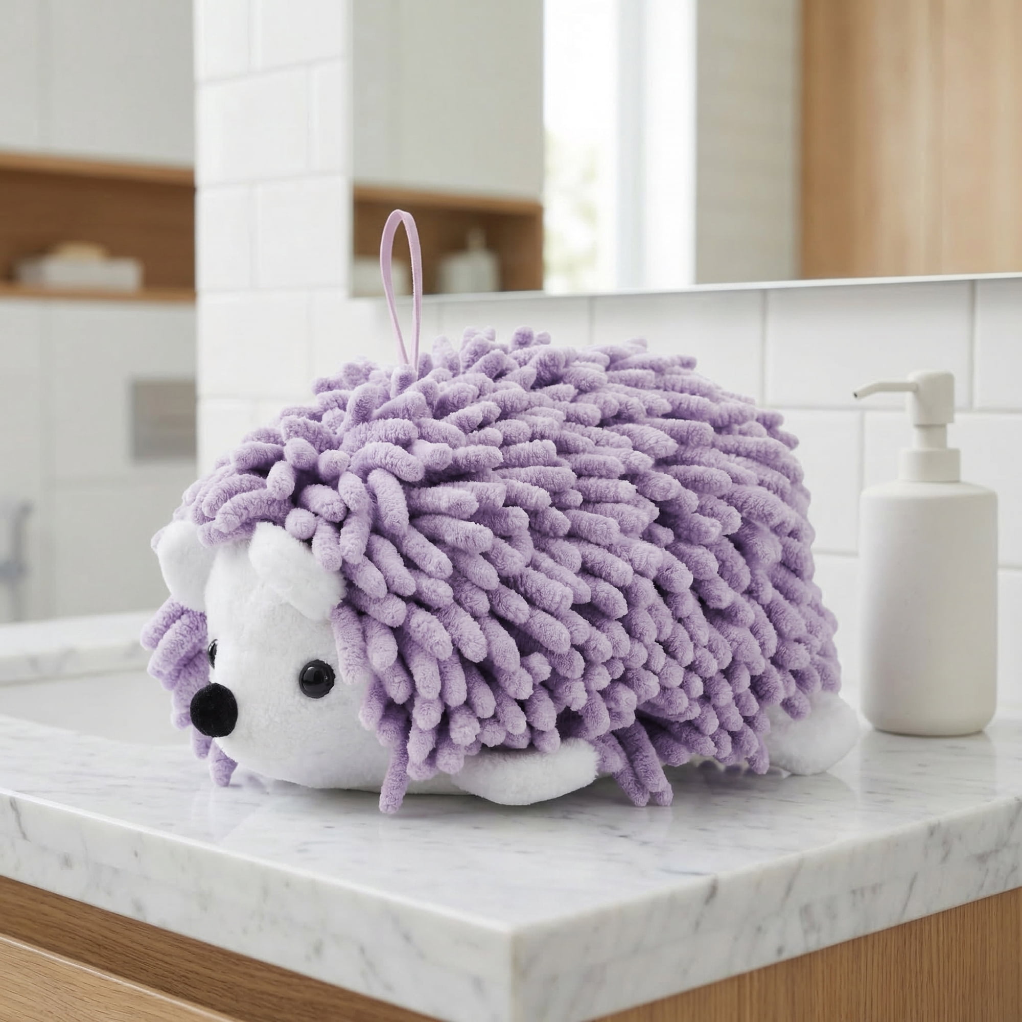 Unique Bargains Cute Animal Chenille Hanging Hand Towel for Kitchen Purple 10" x 6"