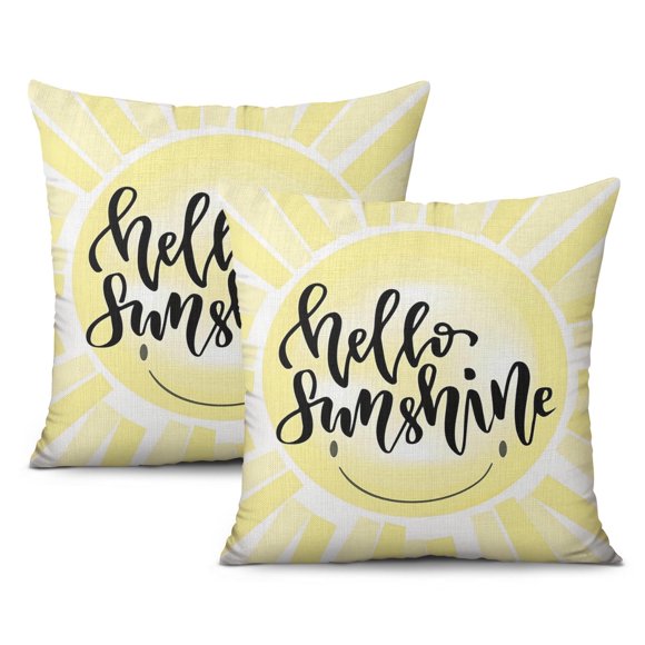 Hello Sunshine Throw Pillow Case Summer Pillow Covers 20x20 Inch - Farmhouse Decor for Sofa, Couch & Living Room Pack of 2