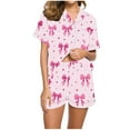 thumbnail image 1 of Christmas Printed Short Sleeve Shirt and Shorts Set for Women, Polyester Casual Matching Outfit, Breathable Fabric, Hand Wash Cold, Regular Length, Spring Summer Wear, 1 of 6