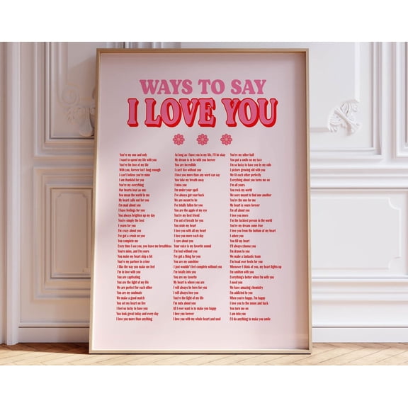 Ways To Say I Love You Trendy Wall Art Bedroom Decor, Valentines Decor Bedroom Wall Art, Dorm Room Decor Aesthetic Pink Wall Art Wall Art, Modern Wall Decor, 8x12 UNFRAMED