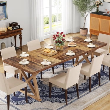 Tribesigns 70.9 inch Solid Wood Dining Table for 8, Rustic Brown with ...