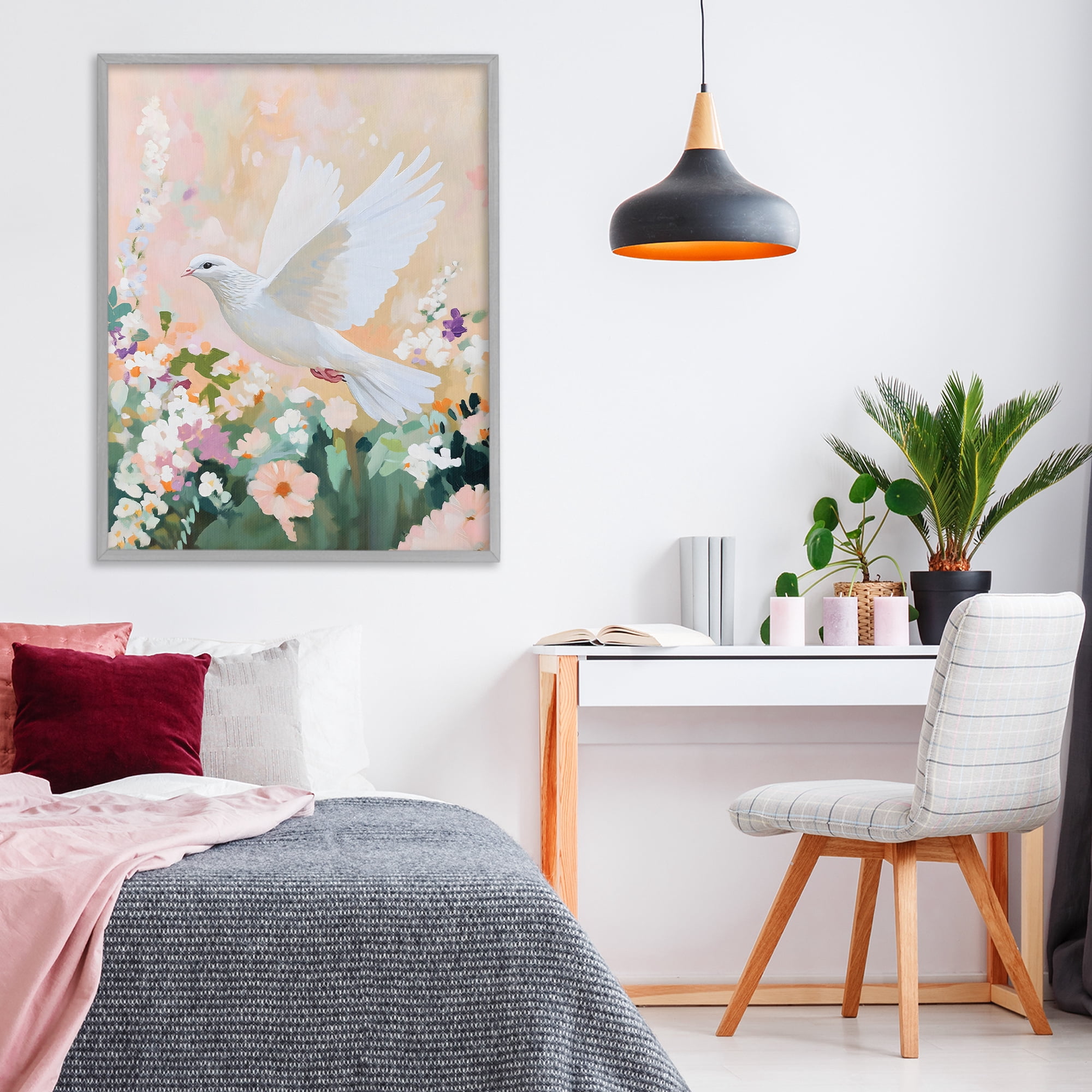 Stupell Industries White Dove Among Spring Blooms Gray Framed Giclee Art, design by The Prints Vibe