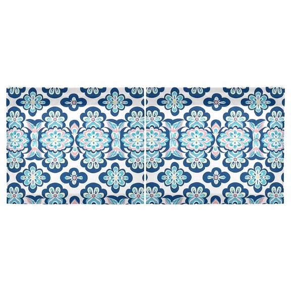 Haosy 2 Panels Rod Pocket Tier Curtains 27 x 24 Light Filtering Privacy Semi Sheer for Kitchen Bathroom, Blue Pink Flower Damask