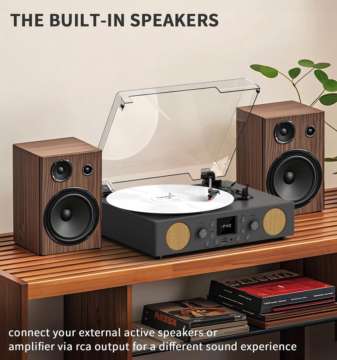 Jensen 3-Speed Stereo Turntable Record Player with Speakers, AM/FM