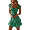 thumbnail image 5 of Fesfesfes Spring Dresses for Women Fashion Ruffled Floral Print Boho Dress Square Neck Short Sleeve Lace-up Beach Dress, 5 of 9