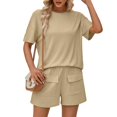 thumbnail image 1 of Cuhas.CA Ensemble Deux Pièces pour Femmes, Haut à Manches Courtes et Short, Col Rond, Décontracté et Ample, S, 1 of 4