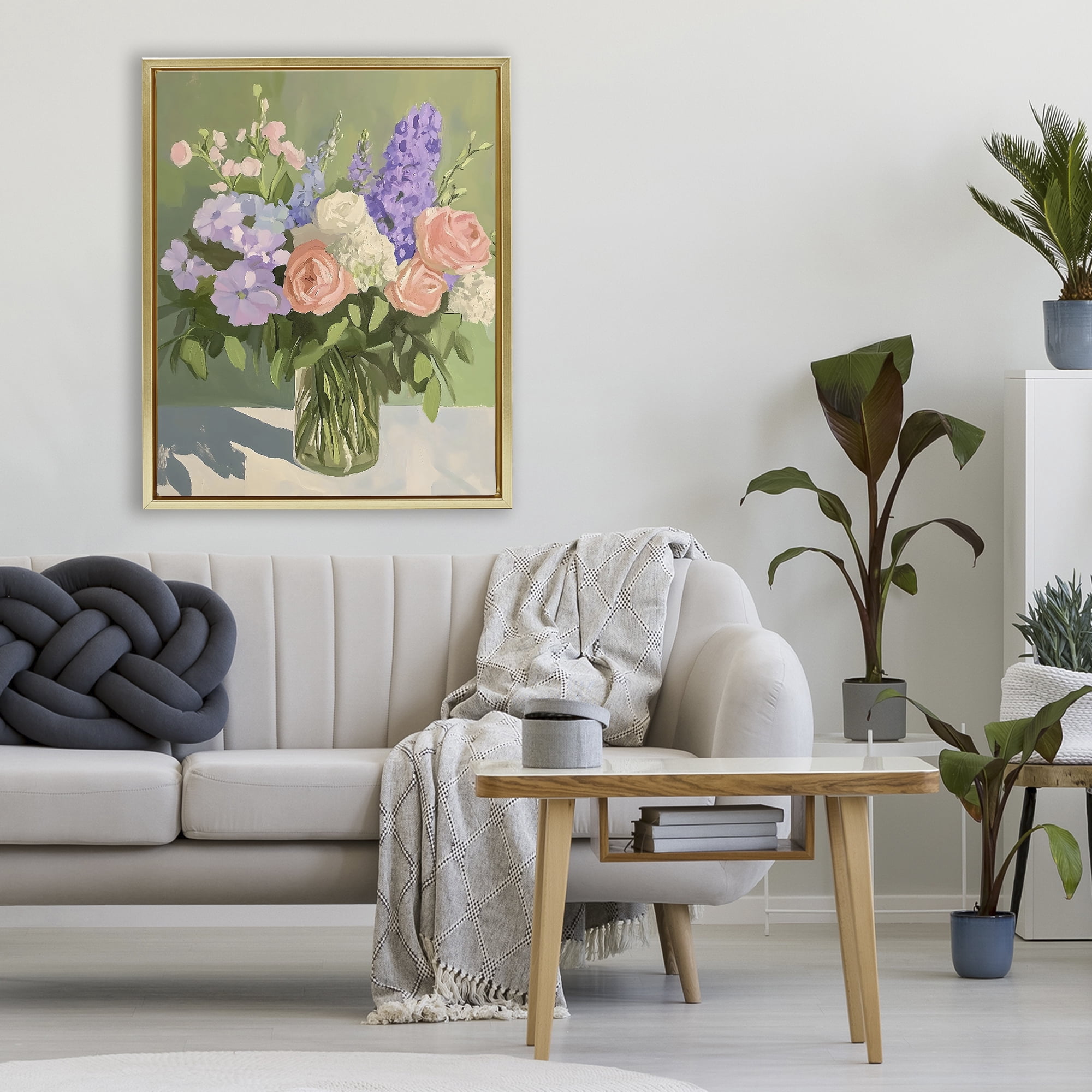Stupell Industries Mixed Roses & Lilacs Bouquet Gold Framed Floater Canvas Wall Art, design by The Prints Vibe