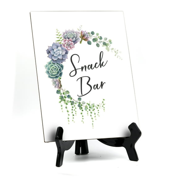 Snack Bar Table Sign with Easel, Floral Crescent Design (6" x 8")