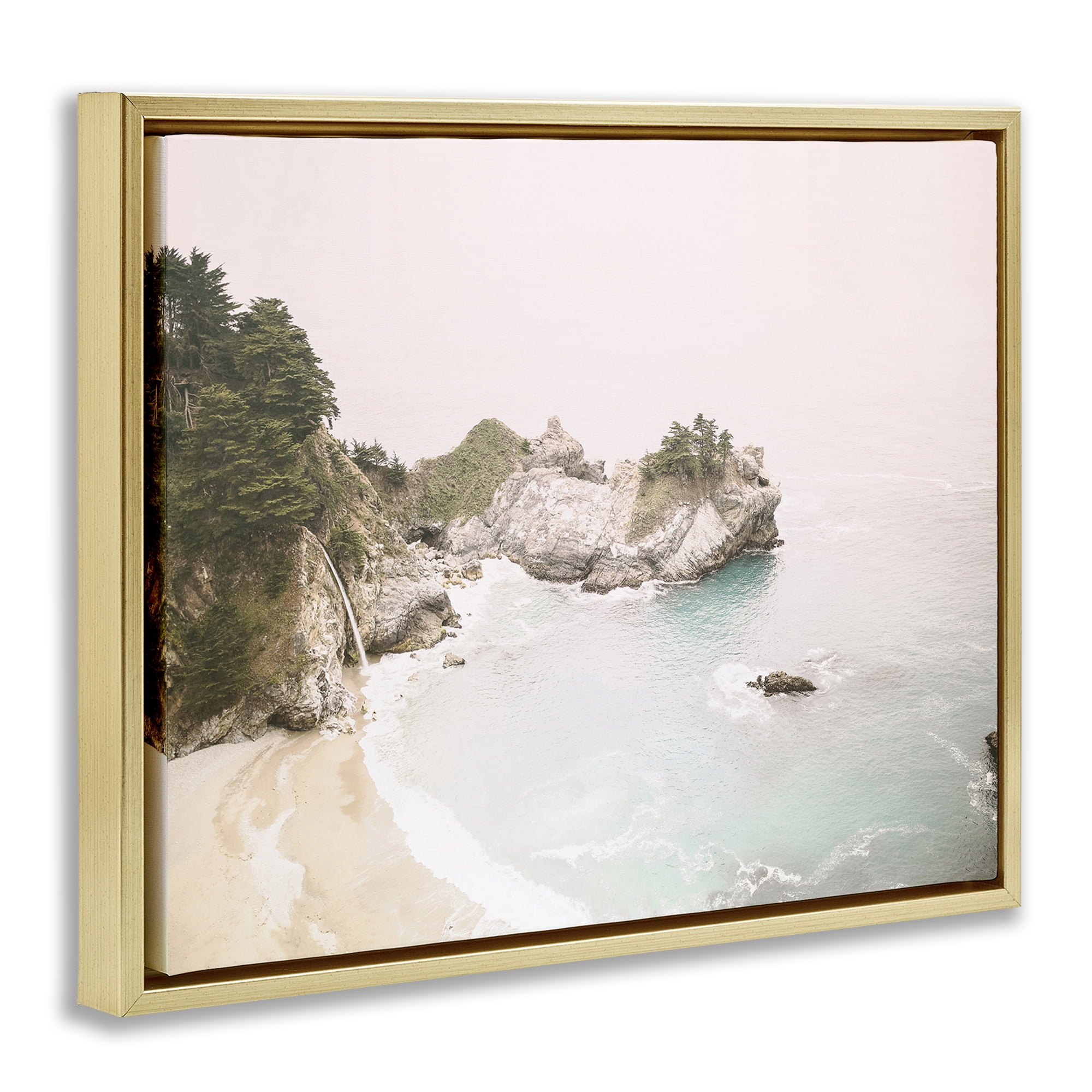 Stupell Industries McWays Falls Seascape Nautical & Beach Photography Gold Floater Framed Canvas Art Print Wall Art, 31 x 25