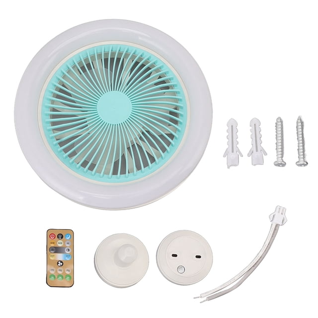 Ventilador de techo pequeño de 9,8 pulgadas, E27, 36 W, silencioso, ajustable, LED, para habitación infantil, 86-265 V, color azul