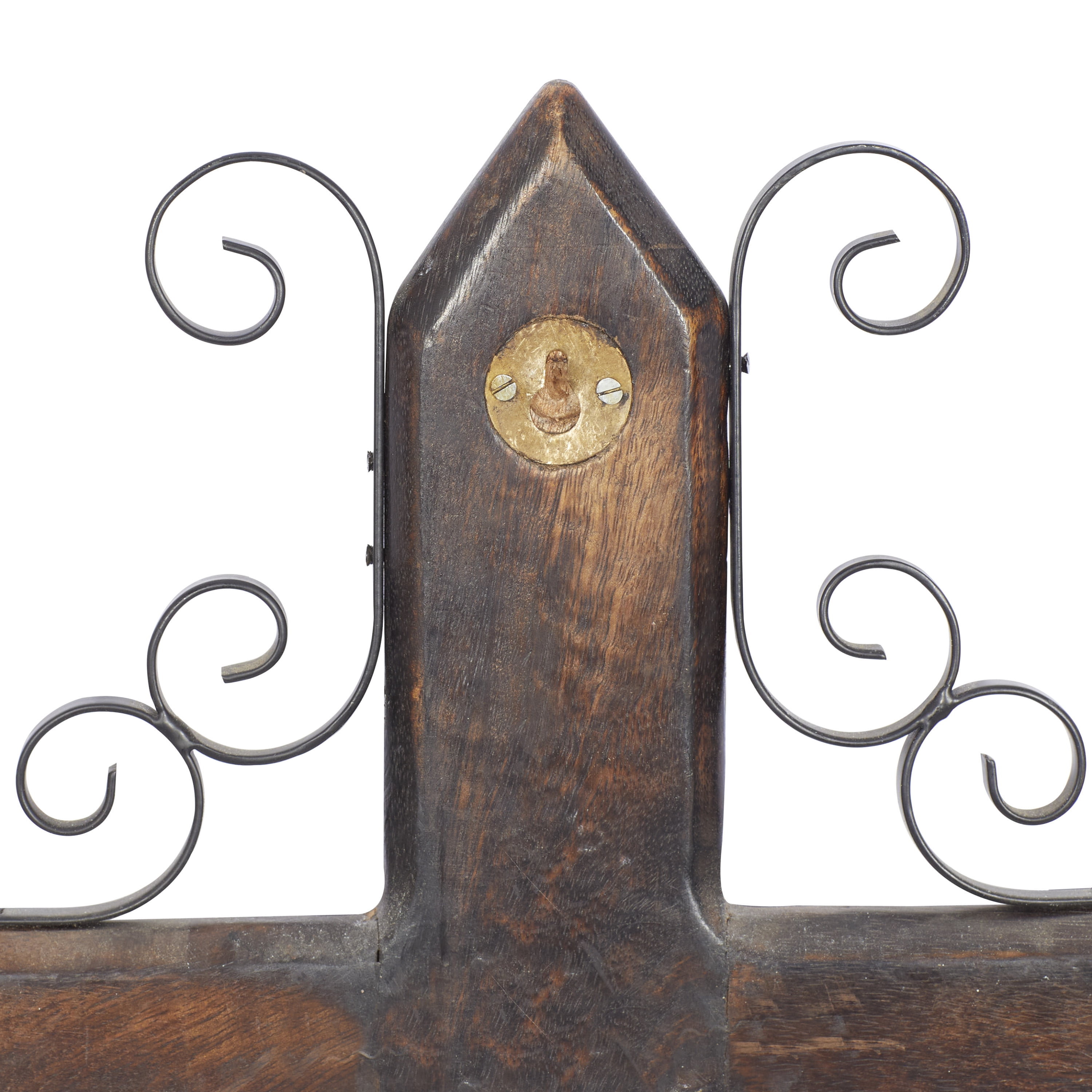 DecMode Brown Mango Wood Carved Cross Cross Wall Decor with Metal Scrollwork