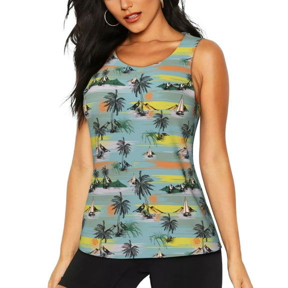 Easygdp Hawaiian Style Women's Workout Tank Top, Running Top, Hiking Shirt, Quick-Dry for Running, Yoga, Hiking - Small