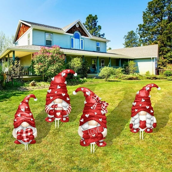 4 Piece Gnome Garden Set For Valentine'S Day Yard Patio Festive Display