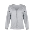 thumbnail image 2 of TWZH Women Solid Color Deep V Neck Long Puff Sleeve Pleated Casual Blouse Tops, 2 of 4
