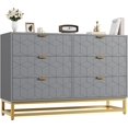 thumbnail image 2 of EastVita 47.2 inch Wide Modern 6 Drawer Dresser Wide Chest with Gold Metal Legs and Handles Wood Storage Organizer for Bedroom Living Room Hallway Grey, 2 of 7