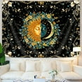 thumbnail image 3 of Moon and Sun Tapestry Black Flower Plant Spiritual Mandala Tapestry for Bedroom Aesthetic Hippie Boho Floral Wall Hanging Tapestries for Bedroom Dorm Living Room Decor, 60X40IN, 3 of 5