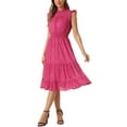 thumbnail image 4 of INSPIRE CHIC Robe en Mousseline pour Femme Sans Manches Taille Smockée Dorée Métallisée Star Robe de Soirée Rose Vif TP, 4 of 6