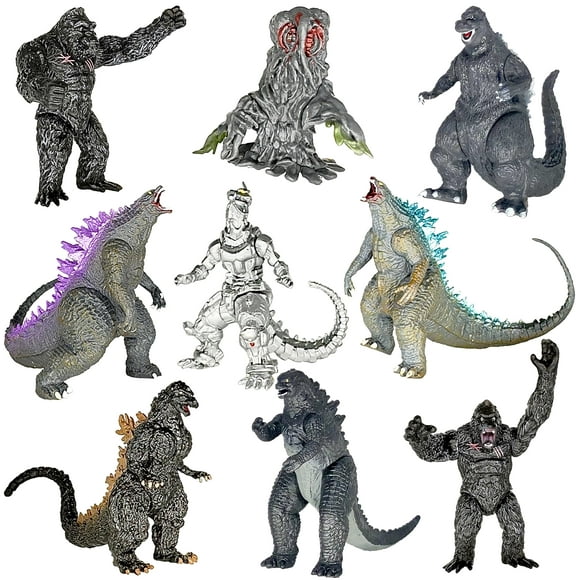 TwCare Set of 9 Godzilla Dinosaur vs Kong Toys King of The Monsters Movable Joint Action Figures Hedorah Mecha MechaGodzilla Burning Heisei Kids Birthday Cake Toppers Pack Travel Bag