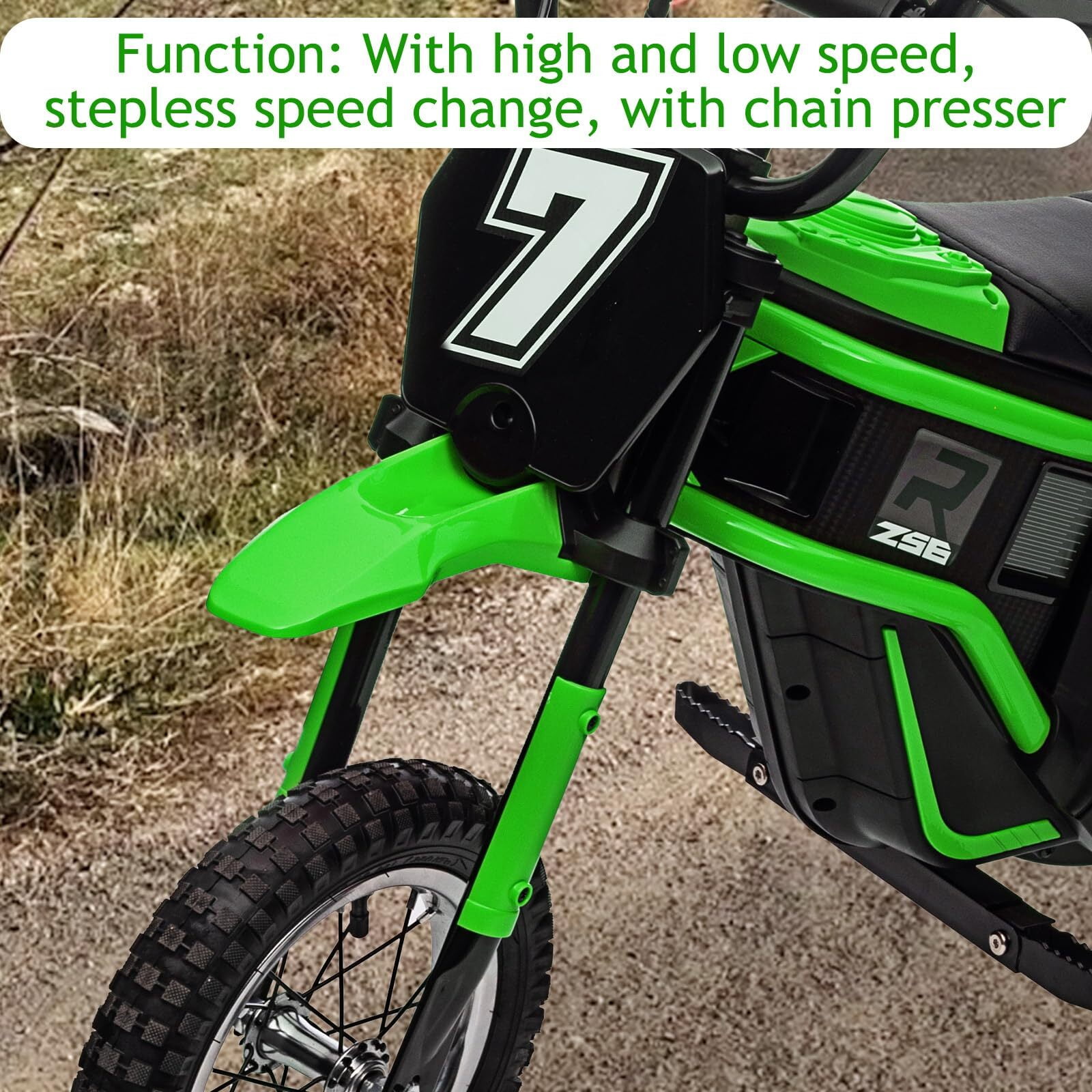 Garvee Electric Kids Dirt Bike, 12V 350W Ride on Motorcycle, High Spped Up to 14.29 MPH, 3-Speed Modes Off-Road Bike for 5-12 Years, Max Weight 135 lbs. (Green-7)