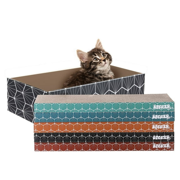 THE LICKER STORE Naomi 17" Modern Cardboard Reversible Cat Scratcher Pad in Box with Catnip, Multi-Colored (5-Pack), CSR1009A