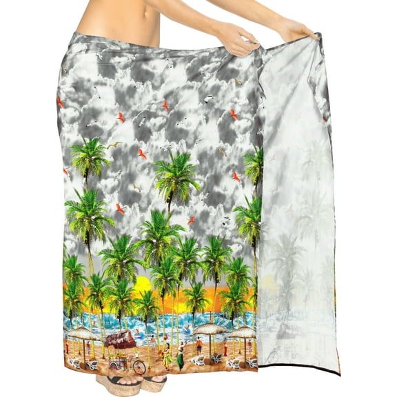 LA LEELA Women's Bikini Wrap Sarong Cover up Skirt Bathing suit Swimwear Swimsuit Beach Wraps Coverup for Women One Size Grey_AA41