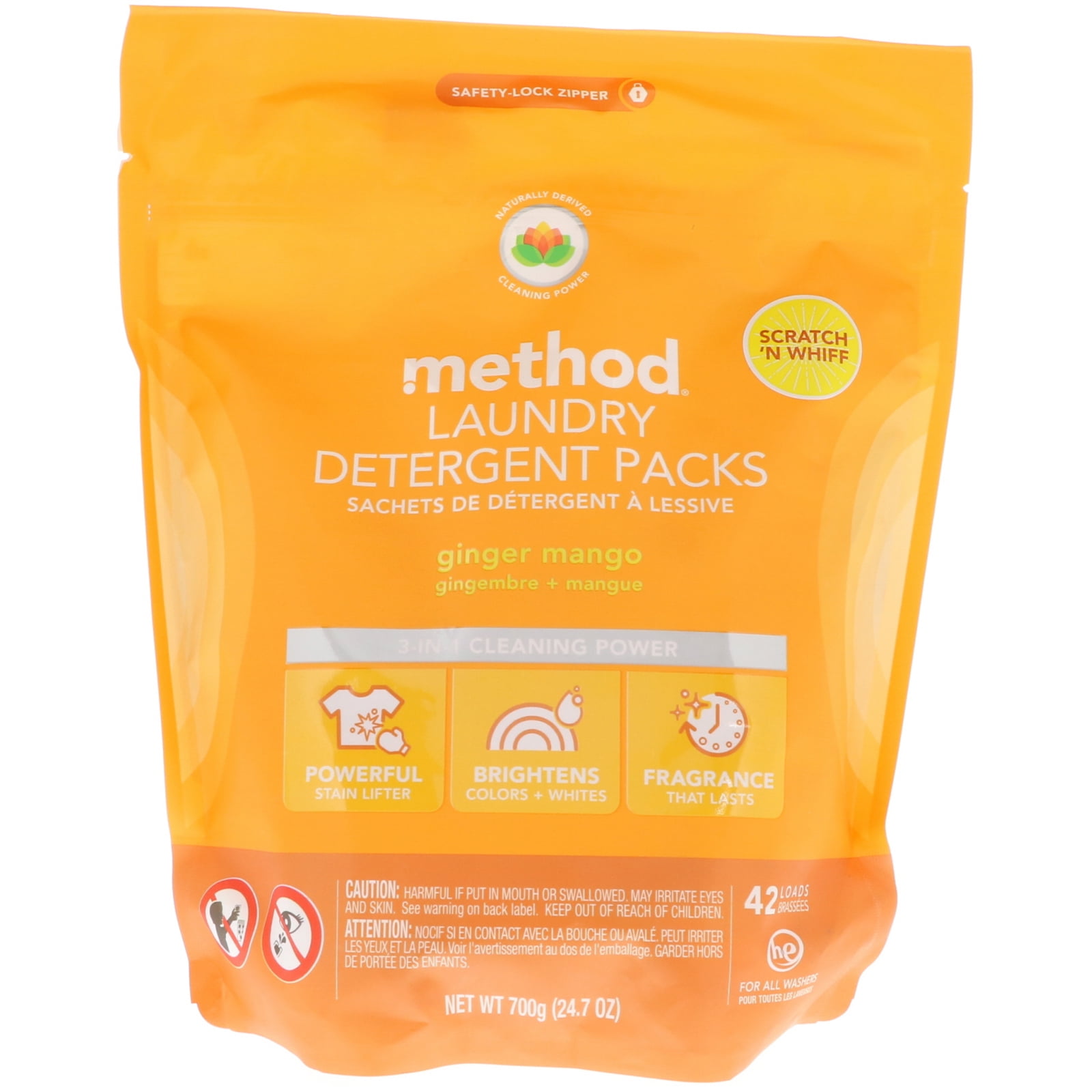 Method Laundry Detergent Packs Ginger Mango 42 Loads 24 7 oz 700 g