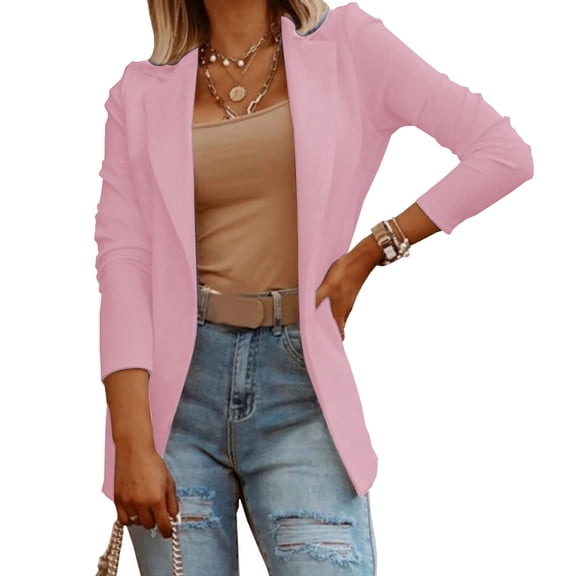 RKSTN Blazers for Women 3/4 Sleeve Lapel Open Front Business Casual Summer Women Blazer (Pink ,L)