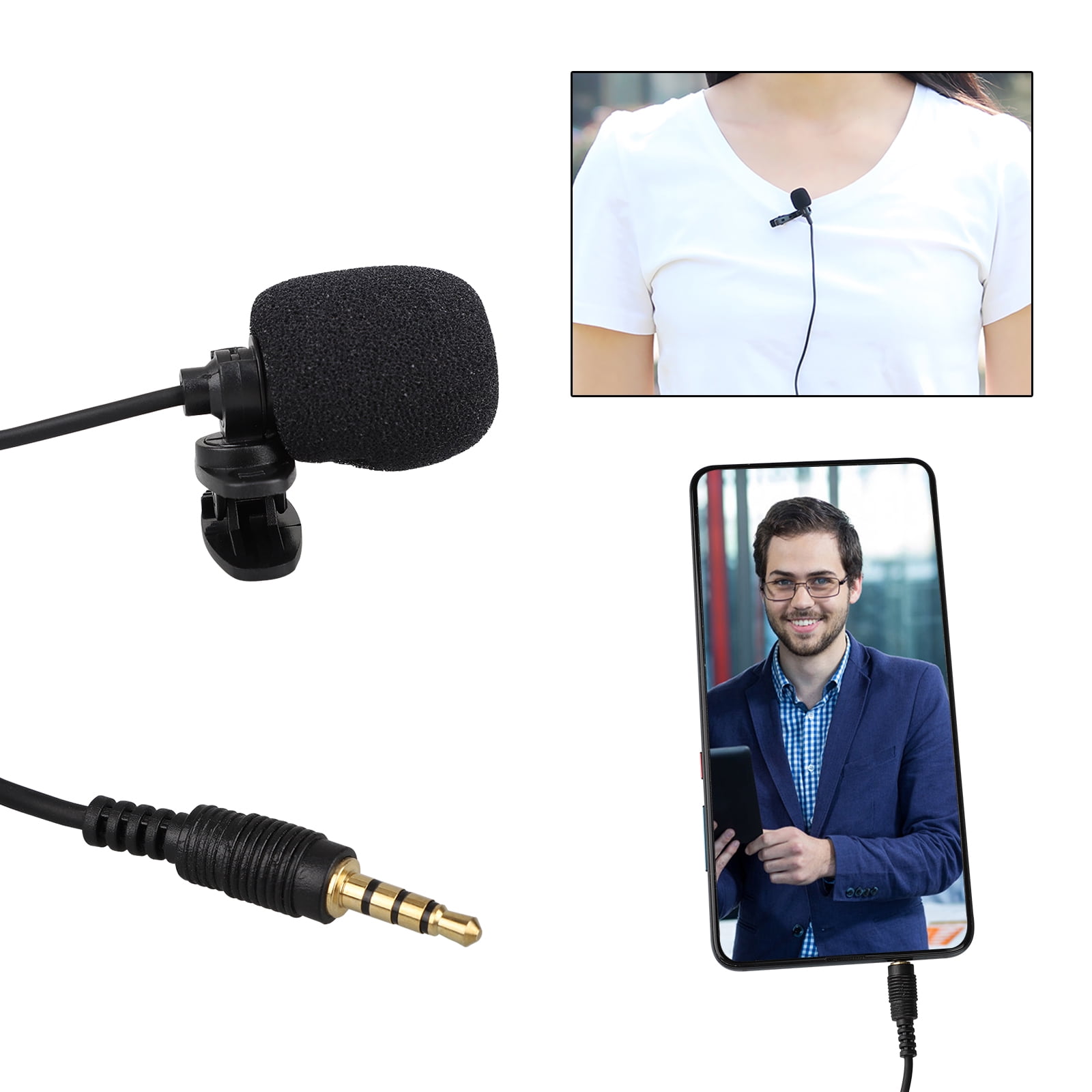 2/1Pcs Lavalier Microphone, TSV Omnidirectional Lapel Mic 3.5mm jack Clipon Podcast Mic for