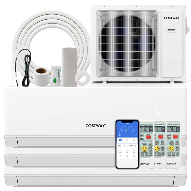 Costway 30k BTU 3 Zone 12k + 12k + 12k BTU Mini Split Air Conditioner 23 SEER2 208-230V Wifi Enabled