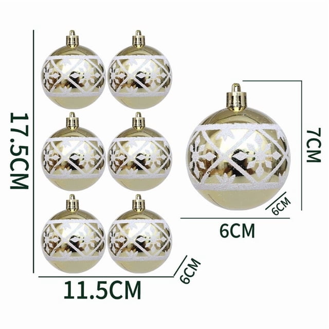 Colgante Adornos navideños de bolas, 6 unidades, bolas colgantes de plástico a rayas para decorar el árbol de Navidad y fiestas, 6 cm, dorado Rkxzt