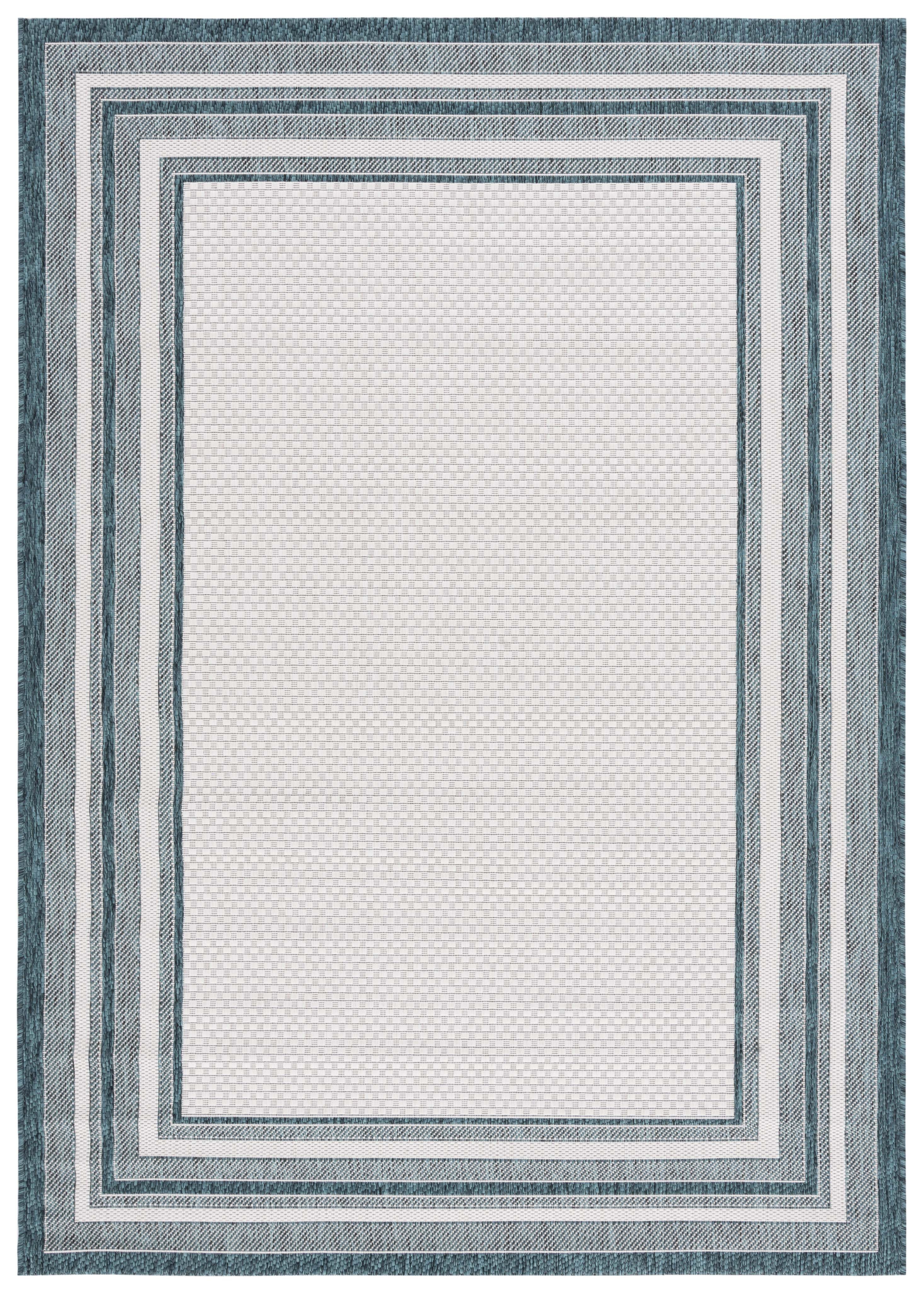 Safavieh Courtyard Ercan Bordered Indoor/Outdoor Area Rug, Ivory/Teal, 6'7" x 9'6"