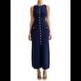 thumbnail image 1 of Vestido de Punto de Verano para Mujer, Sin Mangas, con Botonadura Sencilla, Cuello Redondo y Abertura, Ajustado Al Cuerpo. Azul L, 1 of 10