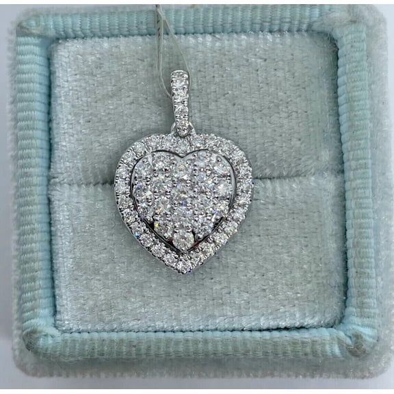 2.00Ct Round Cut VVS1/D Simulated Diamond Cluster Heart Chain Pendant 14K White Gold Finish