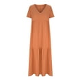 thumbnail image 4 of up to 60% off Gifts Usmixi Summer Dresses for Women Casual Plus Size Pleated Swing Linen Loose Maxi Dresses 2023 Short Sleeve V-Neck Solid Long Formal Dress Orange XL, 4 of 6