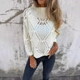 thumbnail image 6 of Women Sweater Round Neck Long Sleeve Hollow Design Jacquard Decor Knitting Tops Solid Color Loose Fit Casual Sweater, 6 of 8