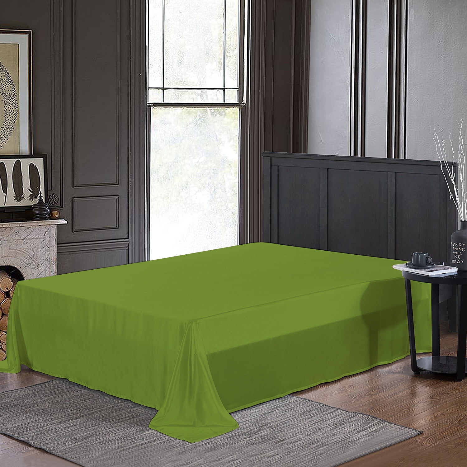 100 Egyptian Cotton 1 Pcs Flat Sheet Solid (Parrot Green,Full