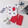 thumbnail image 2 of NOLDARES 4th of July Toddler Boy Outfit Short Sleeve Round Neck Tee + Pull-on Shorts with Pockets USA Flag Embroidery 2Pcs Set Summer(Red,6-12 M), 2 of 9