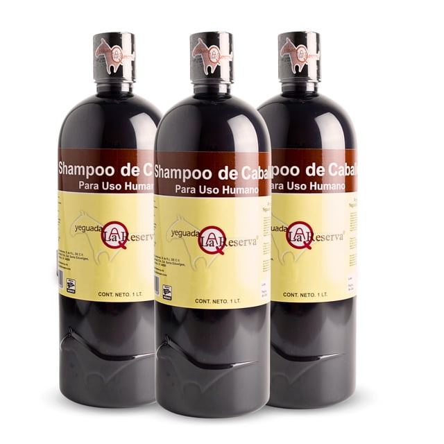 Shampoo de Caballo NEGRO para Uso Humano, Yeguada la Reserva - Ideal para Todo Tipo de Cabello | Estimula el Crecimiento, Fortalecimiento y Brillo | 1 L (3 Botellas)