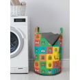 thumbnail image 3 of Colorful Laundry Bag, Cartoon Image of Bugs as Bumblebee Ladybug Mosquito Dung Bettle in Square Tiles, Basket with Handles Drawstring Closure for Laundromats, 13" x 19", Multicolor, by Ambesonne, 3 of 4