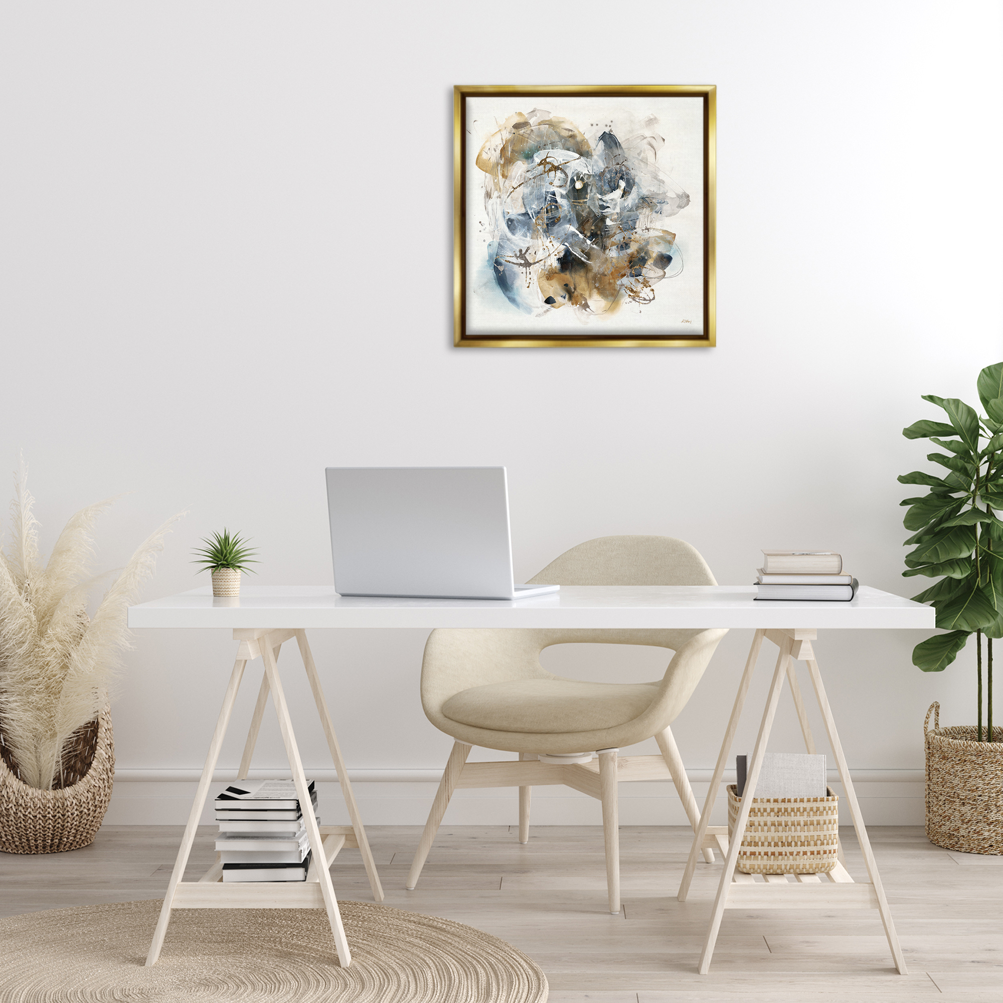 Stupell Industries Southwestern Paint Splatter Abstract Painting Gold Floater Framed Canvas Art Print Wall Art, 25 x 25