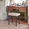 thumbnail image 2 of Upholstered Fabric Vanity Bench Seat, Makeup Stools for Vanity, Square Tufted Ottoman Bench with Carved Dark Brown Legs for Bedroom Living Room, Linen Color, 2 of 12