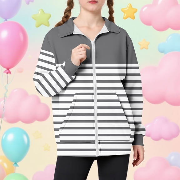 AUNVITO Windbreaker Jacket Loose Fit for Boys & Girls 5-15Y French Terry Stand Collar Winter Coat with Pockets Solid Color Casual Outdoor Wear