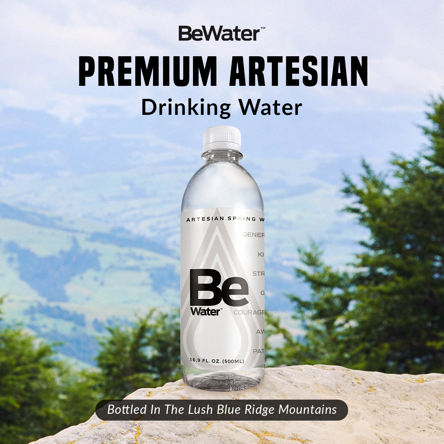 Be Water Artesian (4 cases of 6) from Natural Blue Ridge Mtn Wells & Pure Artesian Springs - Naturally Flowing, Safe Ionized Premium Bottled Drinking Agua Embotellada/Safe BPA Free Hydration