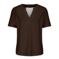 thumbnail image 4 of Blmnix Summer Womens Tops 2024 Brown Short Sleeve V Neck Loose Basic Solid T-Shirts Trendy Shirts, 4 of 6