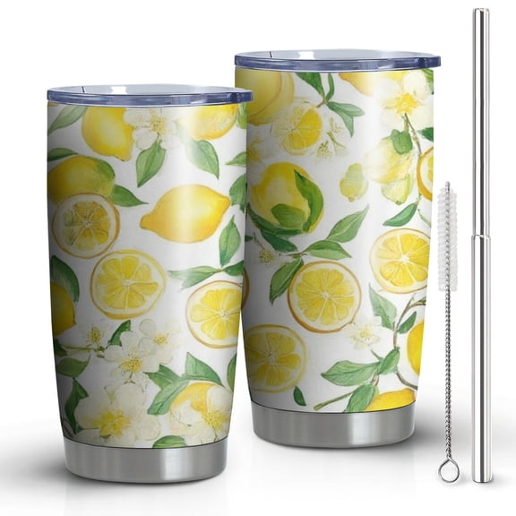 20 Oz Lemon Coffee Tumbler Double Wall Insulated Stainless Steel Water Bottle | Metal Reusable Thermoses Flask with Cup Cap | Leak & Sweat Proof with Anti-Dust Lid