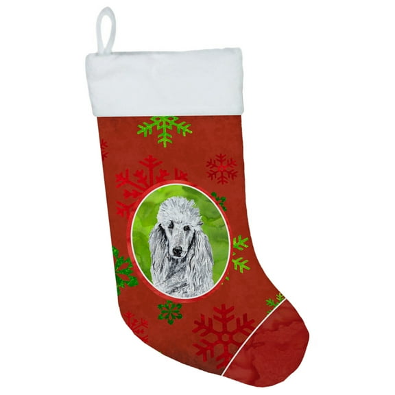Carolines Treasures SC9751-CS White Standard Poodle Red Snowflakes Holiday Christmas Stocking  Large multicolor