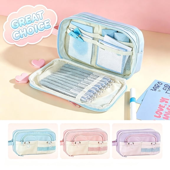 High Capacity Pencil Case, Aesthetic Big Pencil Bag Pouch Box Organizer Pen Case with Zipper, Kawaii Stationery Storage and Organizer, Classroom Office Supplies for Teen and Adult