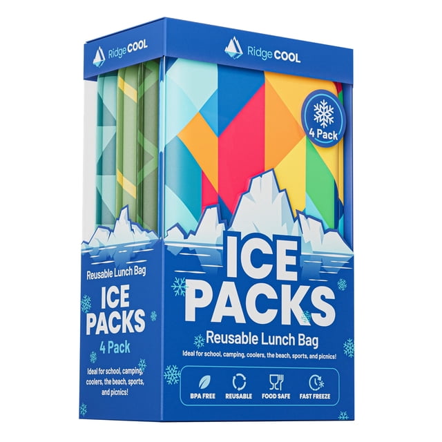 Paquete de 4 bolsas de hielo delgadas reutilizables RIDGECOOL 11 x 15 cm